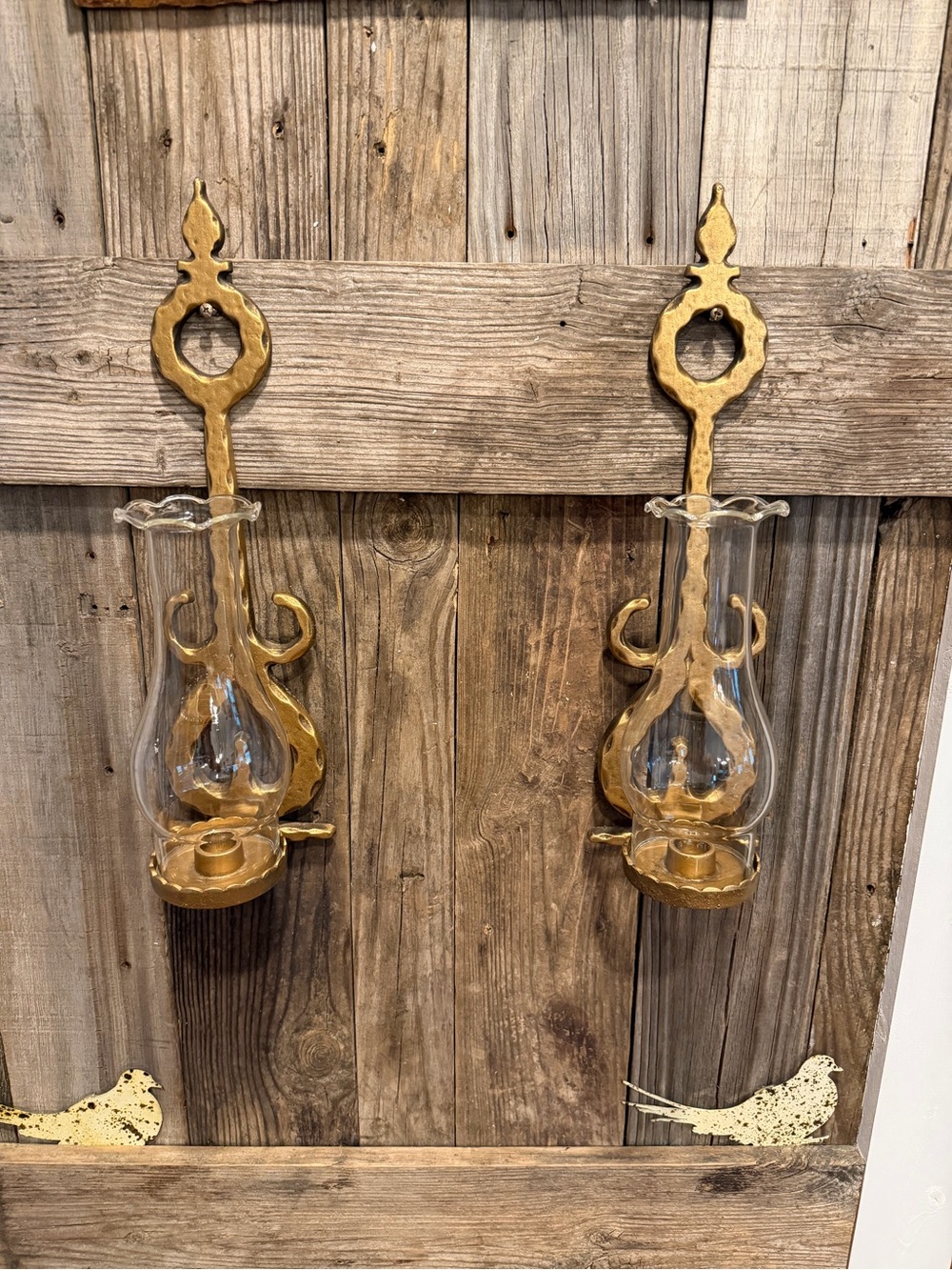 Vintage Gothic Farmhouse Gold Metal Wall Sconces with Glass Shades